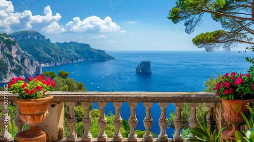 Beatiful view from balcony of villa in Capri island, Italy photo