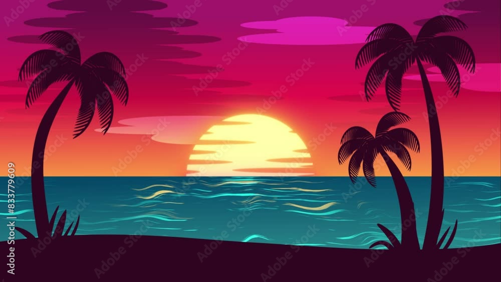 sunset on the beach Motion Poster Retro Style 4K sunset on the beach Motion Poster Retro Style 4K