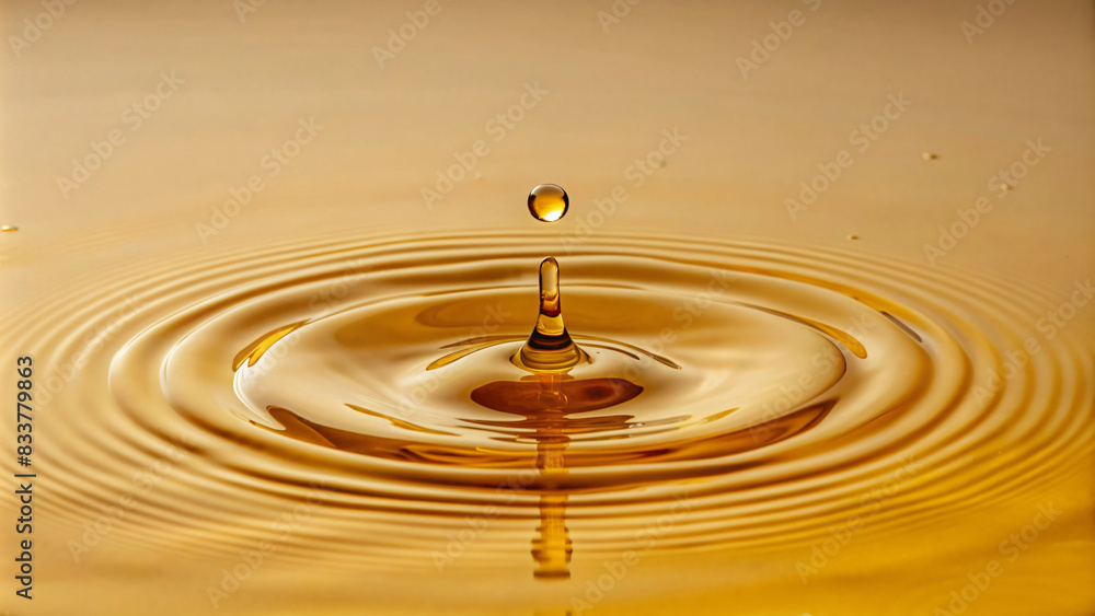 A close-up of a clear water droplet splashing in slow motion, creating ripples A close-up of a clear water droplet splashing in slow motion, creating ripples