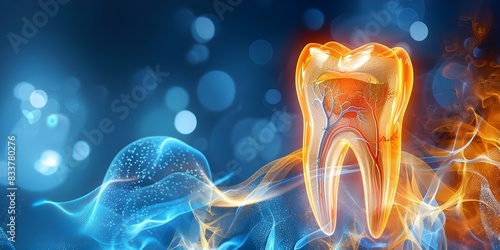 Anatomy of Tooth Pulp Vessels and Nerves Against Abstract Background. Concept Anatomy, Tooth Pulp, Vessels, Nerves, Abstract Background photo