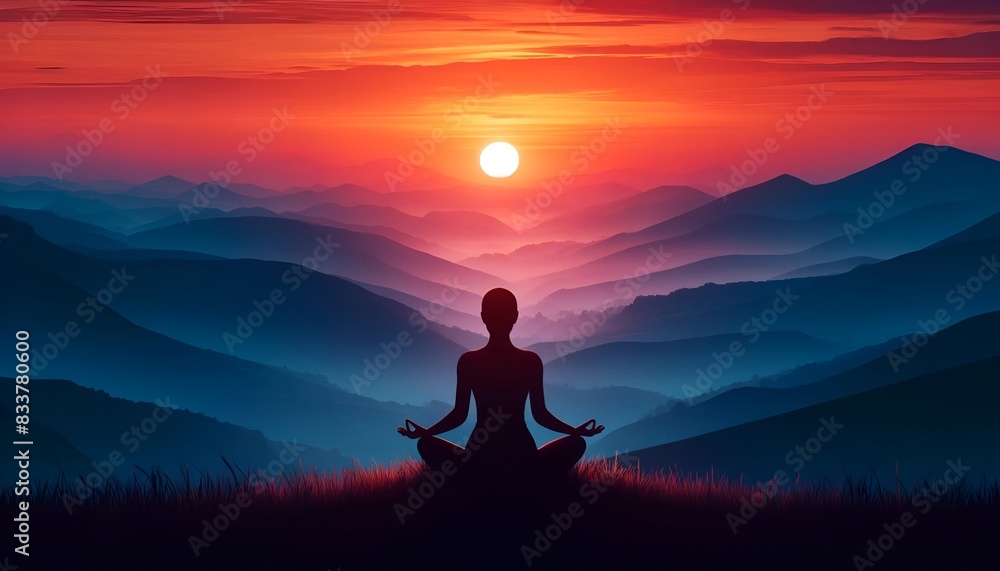 Poster for International Yoga Day with a person meditating on the top of mountain at sunrise. Poster for International Yoga Day with a person meditating on the top of mountain at sunrise.