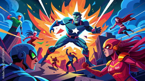 Epic superhero showdowns captured in explosive colors and dramatic effects
