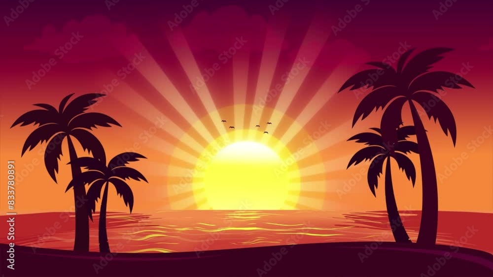 sunset on the beach Motion Poster Retro Style sunset on the beach Motion Poster Retro Style