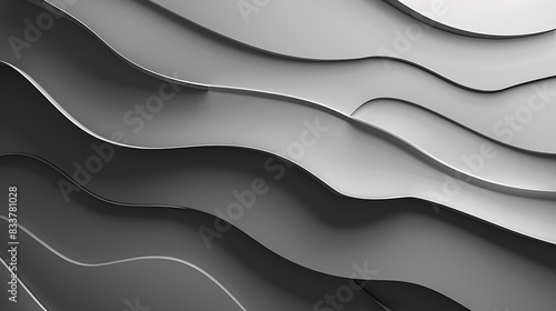 Abstract grayscale background with flowing, layered, wavy lines.  Modern minimalist design.  Suitable for website banners, presentations, and branding. photo