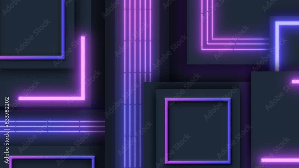 4K Bright neon animation of moving figures and lines on a dark background. Abstract geometric background. Glowing neon frames. Looping animation 4K Bright neon animation of moving figures and lines on a dark background. Abstract geometric background. Glowing neon frames. Looping animation