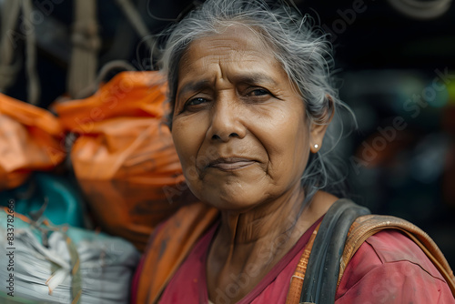 Portrait of a middle aged female sanitation worker photo