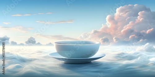 Digital artwork of a peaceful teacup brimming with clouds. Concept Digital Artwork  Teacup  Clouds  Peaceful  Serene