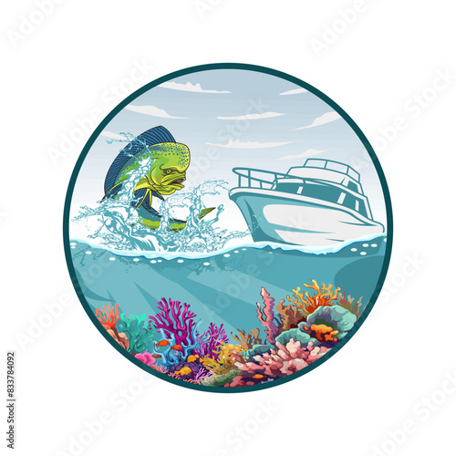 mahimahi dorado boat fishing illustration logo vector image t shirt