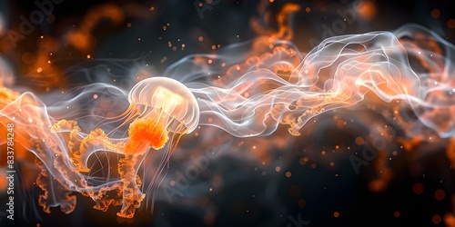 Glowing Jellyfish in a Dark Sea  Digital Artwork Inspired by Neural Networks. Concept Digital Art  Glowing Jellyfish  Dark Sea  Neural Networks  Inspiration