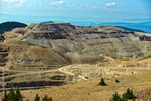 View from the American Eagles Overlook near Victor, Colorado, U.S.A., of the active Cripple Creek mining district open cast gold mine