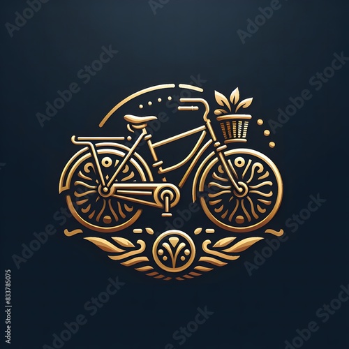 AI Generate of Luxury Golden Gold Bicycle, Sepeda, Transportation Conventional, Logo Concept Stock Vector with Dark Black Background photo