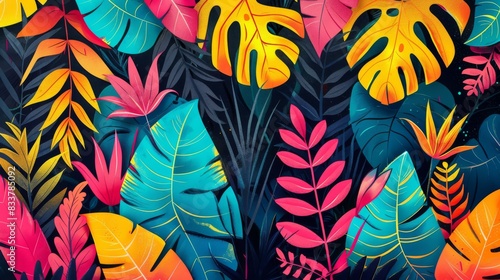 Abstract Jungle Patterns  Artistic representations of jungle patterns with dynamic shapes and bright colors