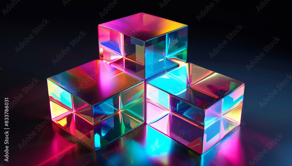 Three colorful cubes are arranged in a pyramid shape by AI generated image Three colorful cubes are arranged in a pyramid shape by AI generated image