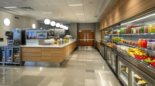 A hospital cafeteria with a juice bar and healthy snack options