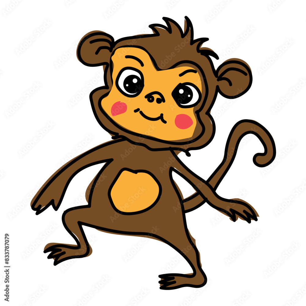 Cute Monkey Sitting Cartoon Vector Icon Illustration.Children's monkey drawing Cute Monkey Sitting Cartoon Vector Icon Illustration.Children's monkey drawing