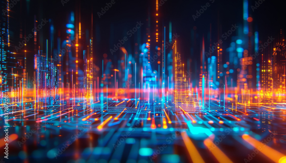 A cityscape with buildings and lights in the background by AI generated image A cityscape with buildings and lights in the background by AI generated image