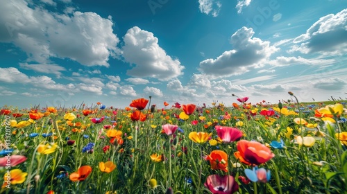Vibrant Rainbow-Colored Flower Field on Pride Day.