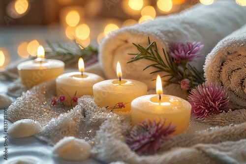 A spa treatment with candles around the area as a background