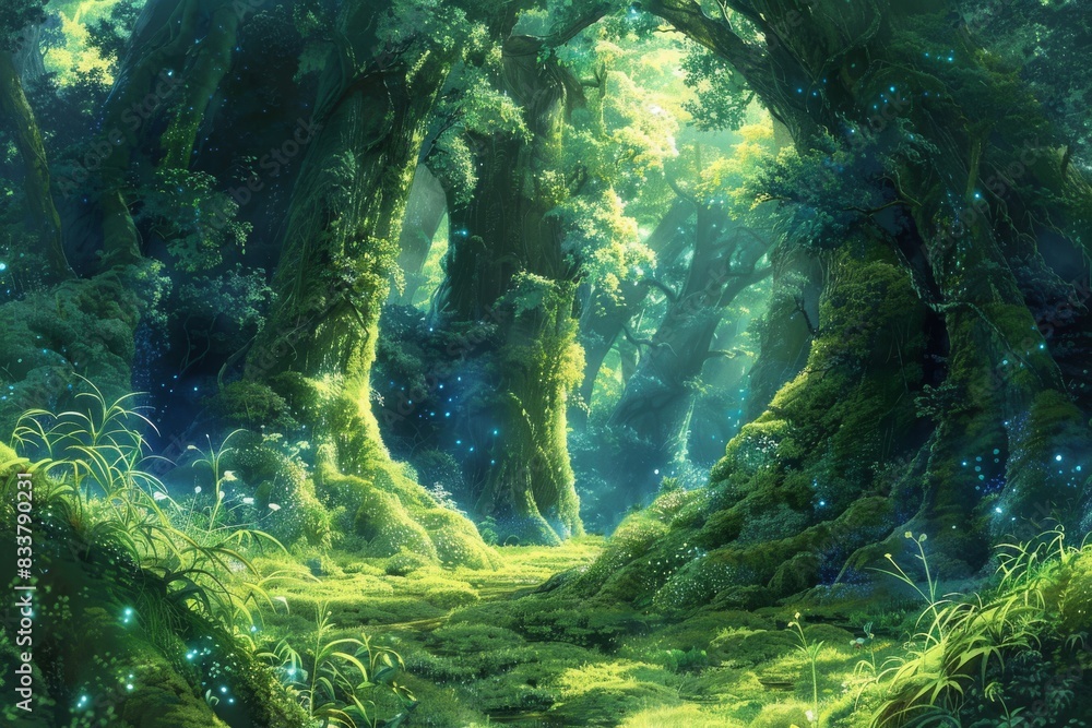 Obraz premium lush forest with mossy trees and vines