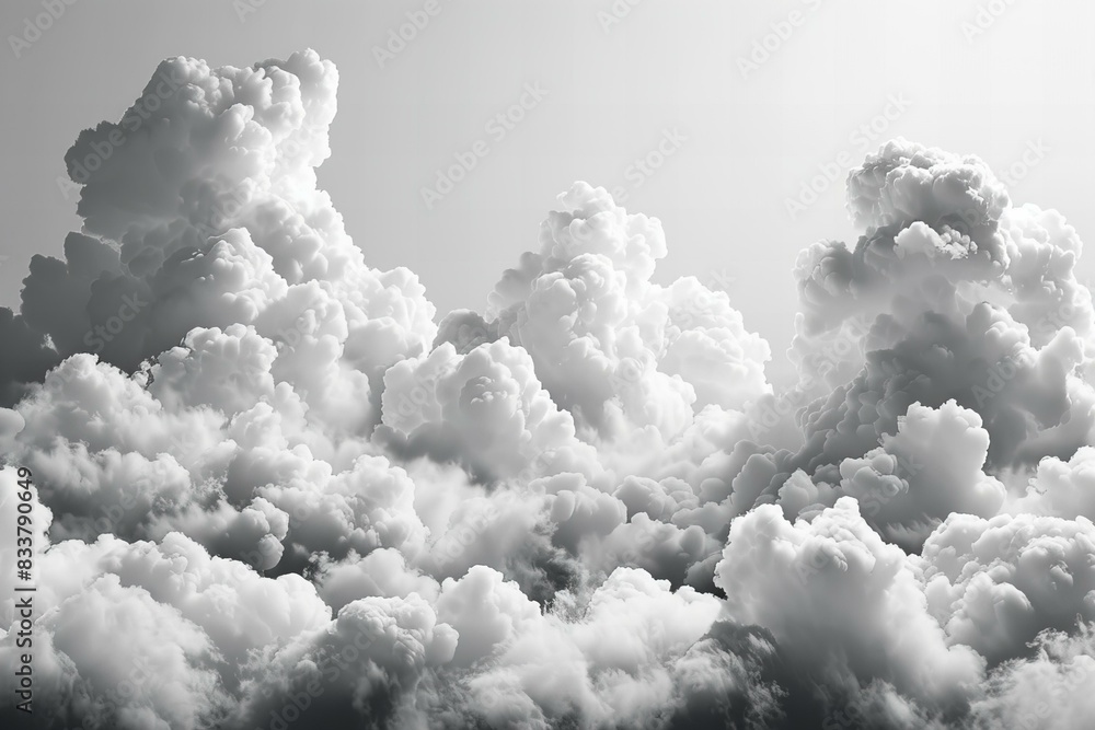 Digital image of white cloud background isolated on white, transparent with clouds in the foreground