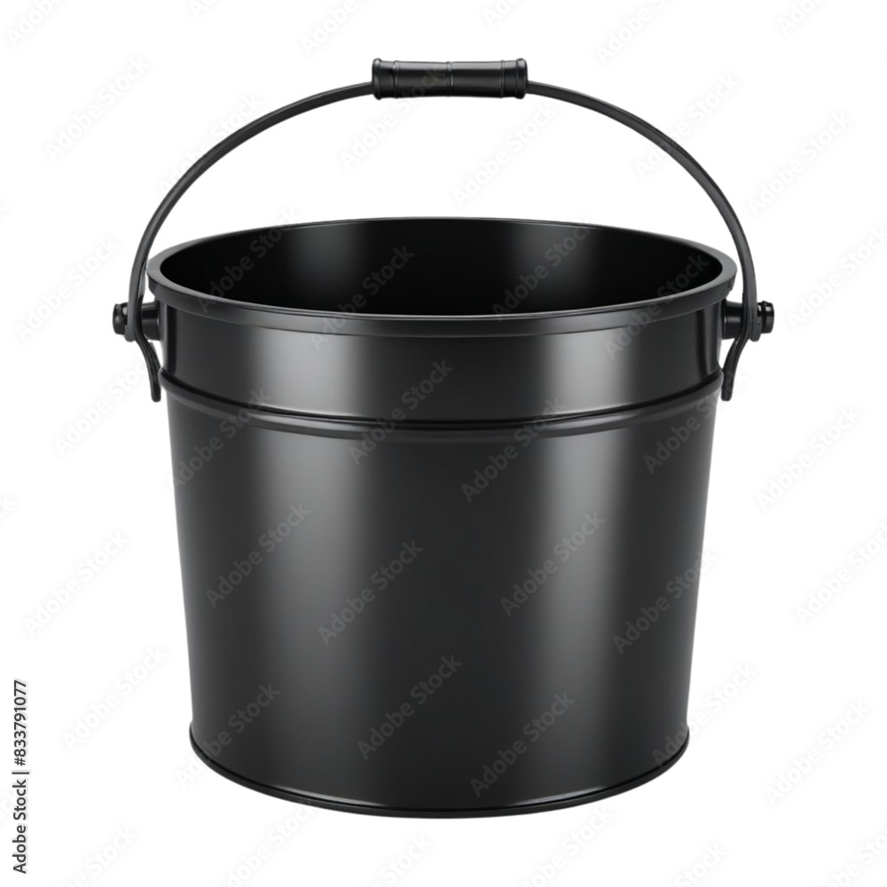 Front view of empty unpainted black plastics bucket on Isolated transparent background png. generated with AI Front view of empty unpainted black plastics bucket on Isolated transparent background png. generated with AI
