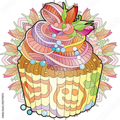 Vector piece of cake with abstract ornaments with mandala.