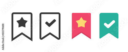 Bookmark icon as favourite save element and book mark line outline stroke art simple graphic vector illustration set image clip art cut out green red color button
