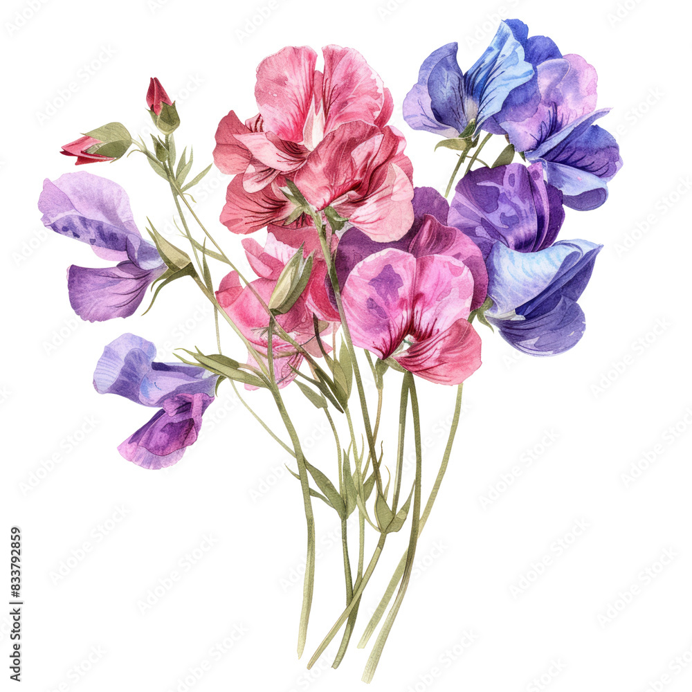 Isolated bouquet of Lathyrus odoratus on white background Isolated bouquet of Lathyrus odoratus on white background