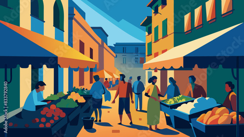 Bustling Street Market in a Colorful Urban Setting