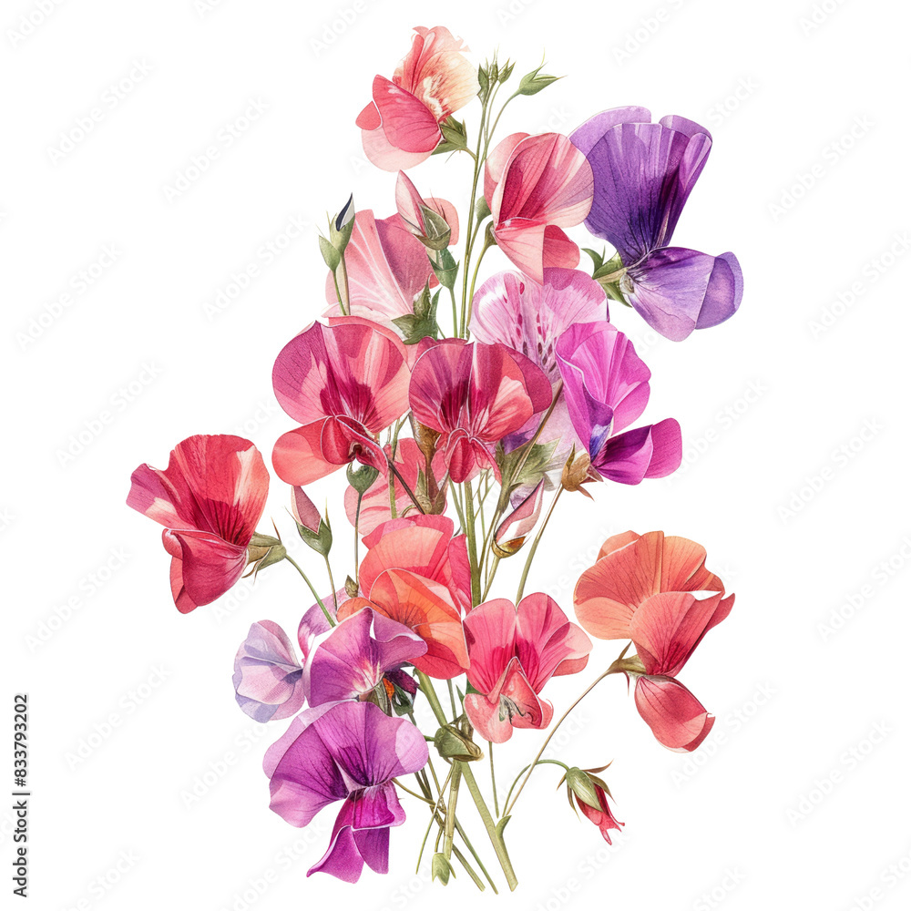 Fototapeta premium Isolated bouquet of Lathyrus odoratus on white background
