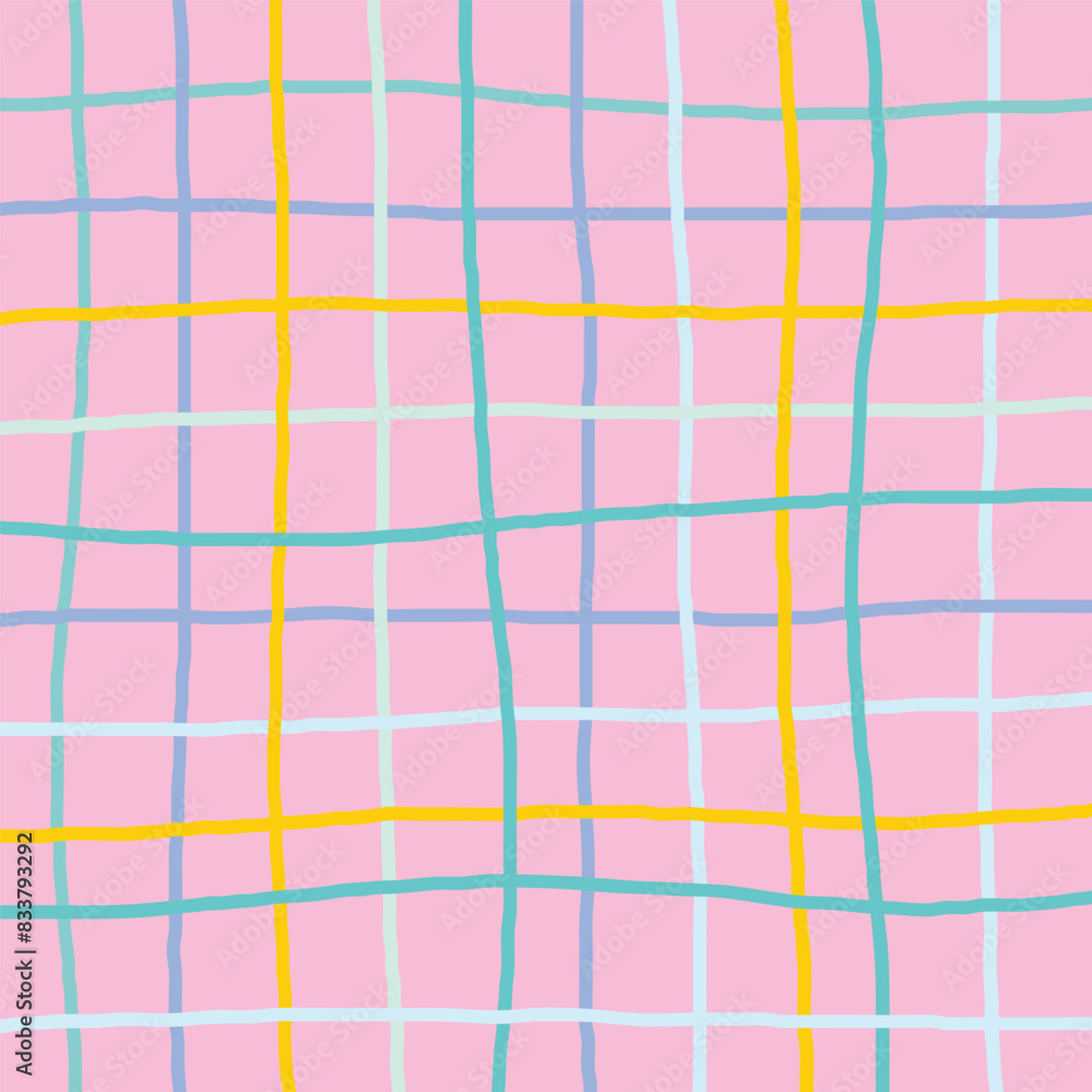 Fototapeta premium Vector hand drawn cute checkered pattern. Doodle Plaid geometrical simple texture. Crossing lines. Abstract cute delicate pattern ideal for fabric, textile, wallpaper