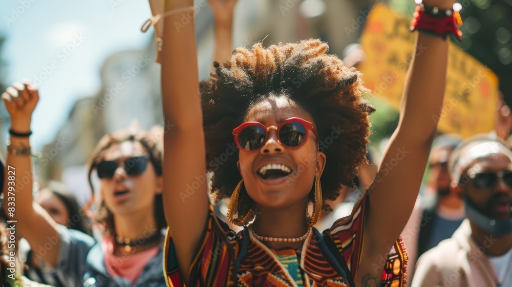 Fototapeta premium Marching for Juneteenth: A Powerful Display of Unity and Hope.