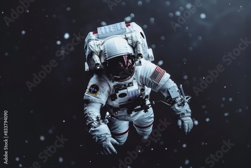 Astronaut in outer space orbiting Earth space station mission trained crew repair work planet orbit exploration galaxy satellite solar system astronomy rocket futuristic spacesuit