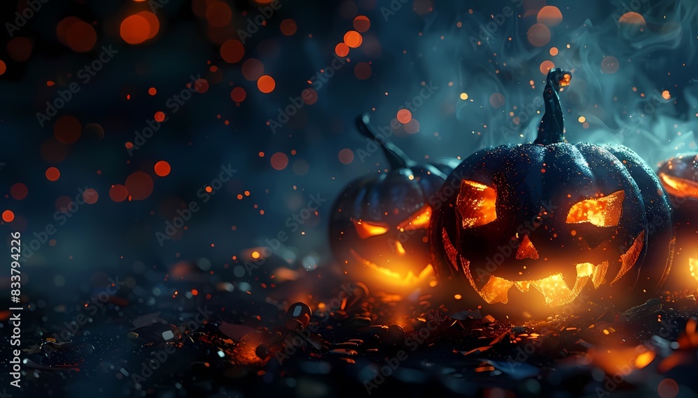 Generate a background with spooky Halloween masks and space for text Generate a background with spooky Halloween masks and space for text
