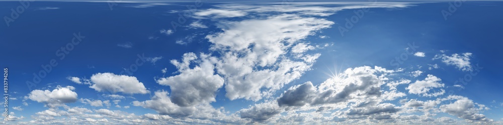 blue sky 360 hdri panorama view with clouds for use in 3d graphics or game development as sky edit drone shot or sky replacement in equirectangular seamless projection