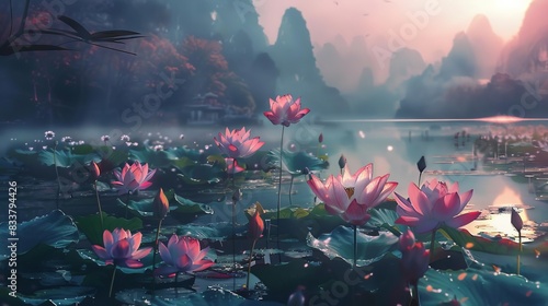 enchanting lotus fantasy in cinematic nature digital painting photo
