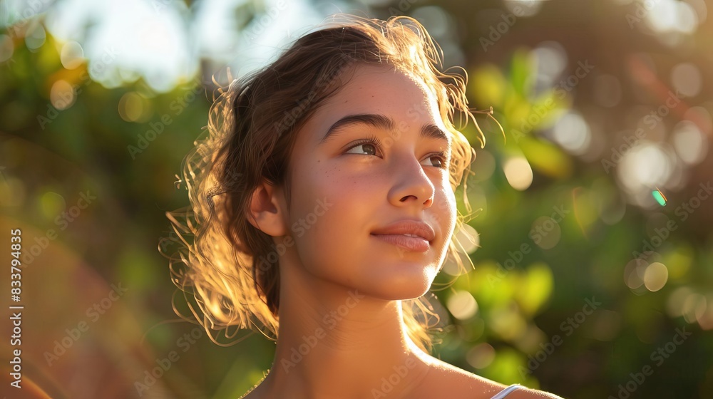 A serene young model woman with luminous skin and a calm expression A serene young model woman with luminous skin and a calm expression