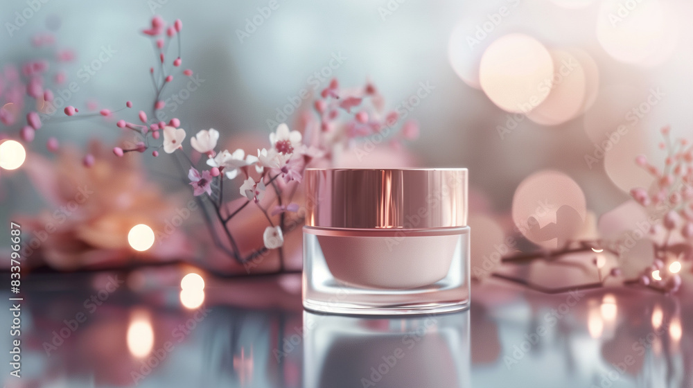 Skincare cosmetics close up mockup on a beautiful natural background Skincare cosmetics close up mockup on a beautiful natural background