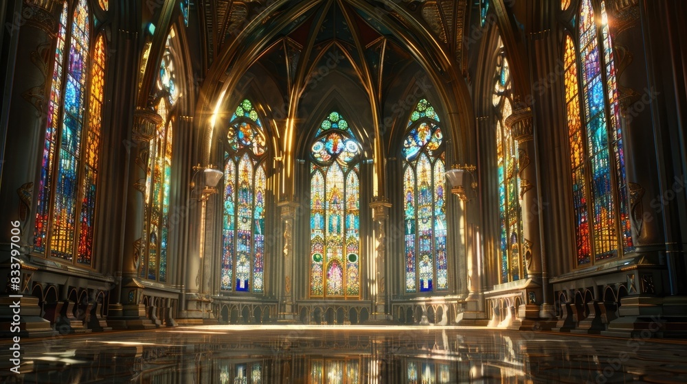 A majestic cathedral with stained glass windows.