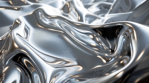 Abstract Liquid Metal, Fluid, metallic surfaces with reflective properties, giving a sense of modernity and sleekness