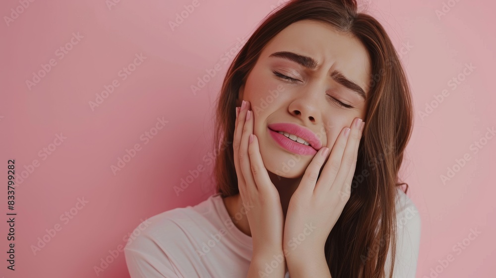 woman feel toothache from gingivitis, female suffer tooth, decay problems, dental care. sensitive tooth, decay problem, bad breath, Gingival Recession, Oral Hygiene instruction woman feel toothache from gingivitis, female suffer tooth, decay problems, dental care. sensitive tooth, decay problem, bad breath, Gingival Recession, Oral Hygiene instruction