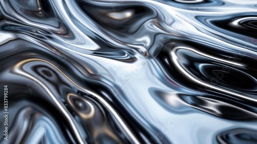 Abstract Liquid Metal, Fluid, metallic surfaces with reflective properties, giving a sense of modernity and sleekness