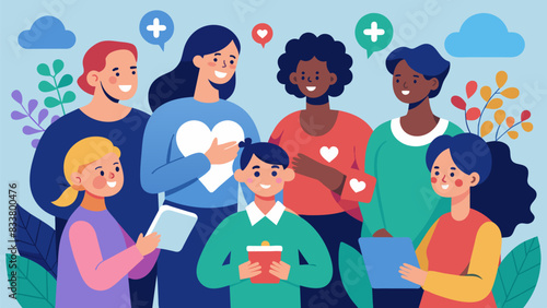 Attendees take turns sharing their personal challenges and receive support and advice from their peers in a safe and welcoming environment.. Vector illustration