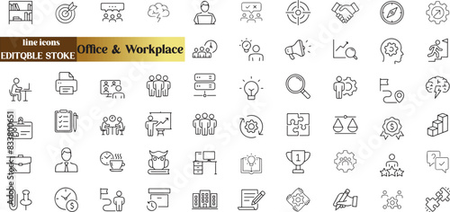 Office and Workplace web icons in line style. Employe, conference, project, document, business, work,