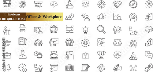 Office and Workplace web icons in line style. Employe, conference, project, document, business, work,