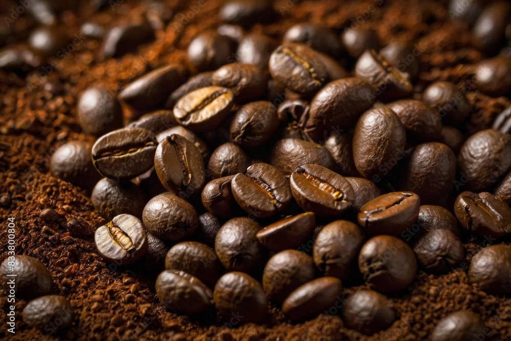A close-up shot of espresso beans being ground A close-up shot of espresso beans being ground