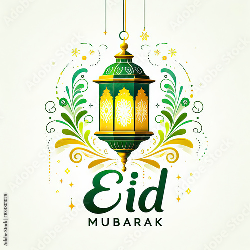 Eid Mubarak design with decorative lantern and islamic floral decoration