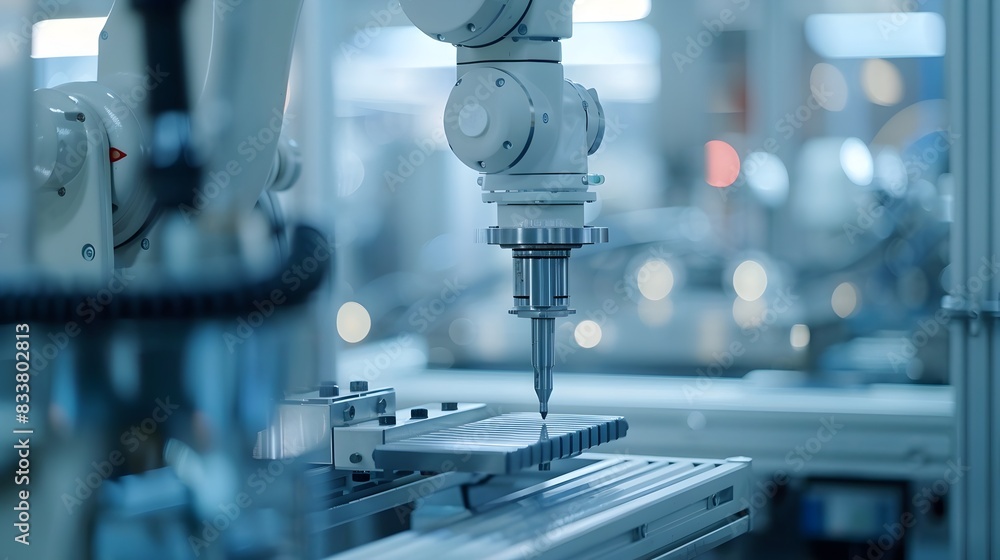 Precision Robotic Arm at Work in a Futuristic Factory Precision Robotic Arm at Work in a Futuristic Factory