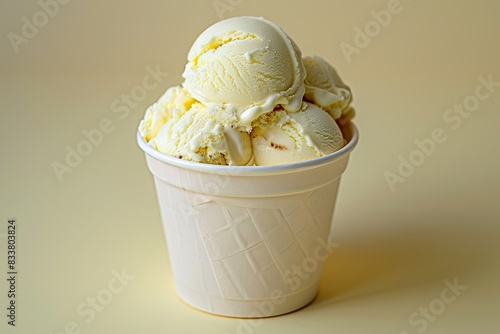 Sweet corn ice cream in a cup on a light yellow background photo