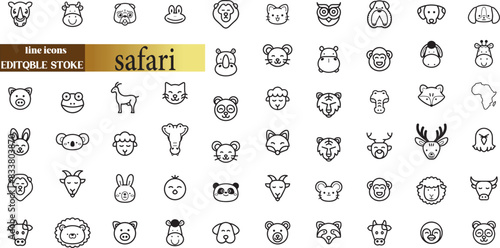 safari line web icons. African Animals, ecotourism activities. national parks. Editable stroke.